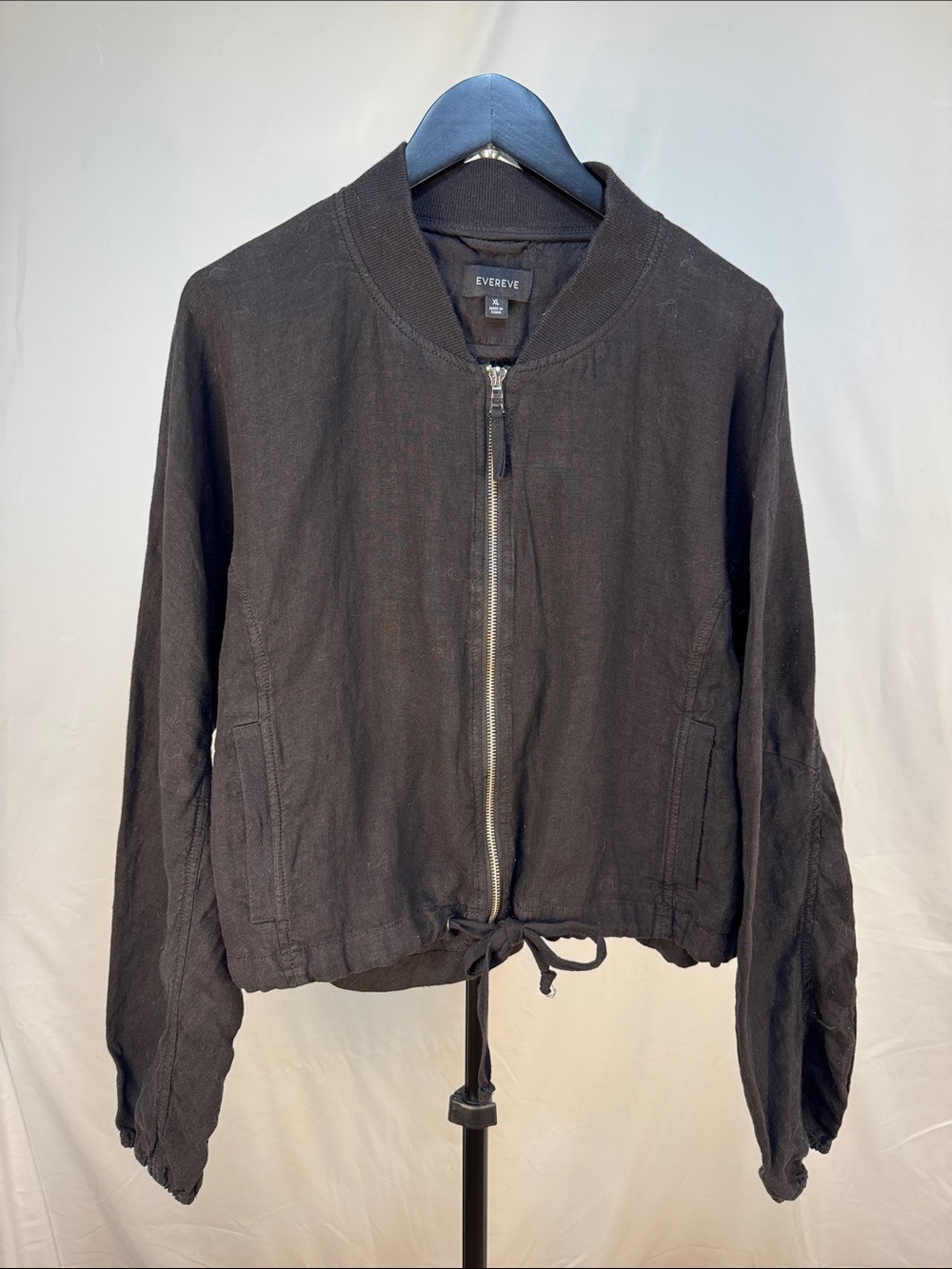 Evereve Black Drawstring Hem Bomber Jacket